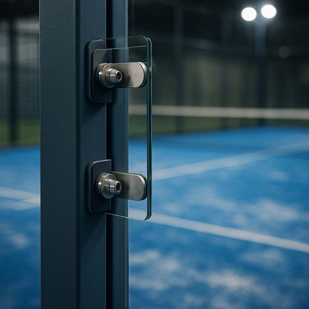 Detalj montaže staklenog zida na padel terenu – tehničke specifikacije i stabilnost konstrukcije